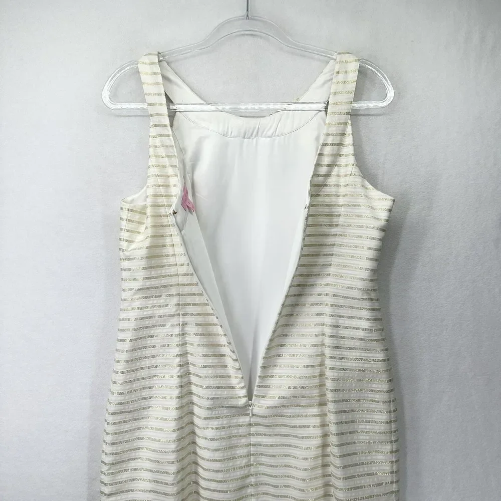 Lilly Pulitzer Henley Corded Organza Gold Stripe Knee Length Dress Size 8 - Picture 9 of 16